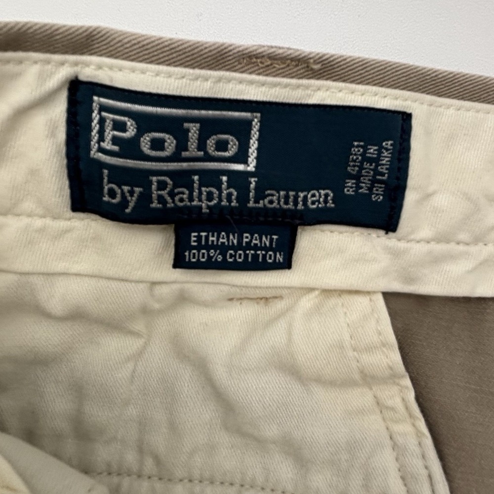 Polo Ralph Lauren Ethan Pant 36x32 Tan Pleated Chino 100% Cotton Mens Beige